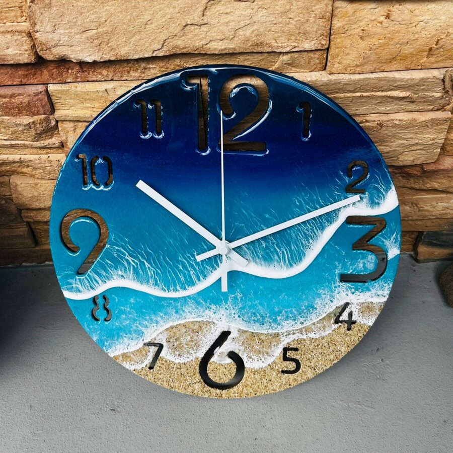 【沖縄・石垣島】レジンアート手作り物販◆世界に一つの掛け時計（ブルー）《ご注文頂いてから製作します！》（b-017）