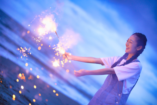 石垣島　花火　海