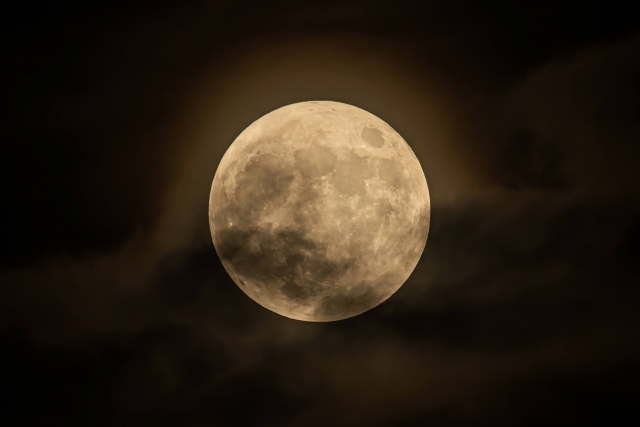 石垣島の夜空と満月。ホタル観賞に影響する月明かりのイメージ。