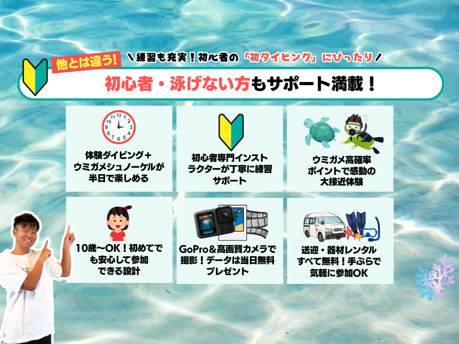 【石垣島/午後半日】初心者専門☆ウミガメ遭遇率90%以上！体験ダイビング1dive＆シュノーケリングツアー《最新機種での写真＆動画プレゼント》（No.482）